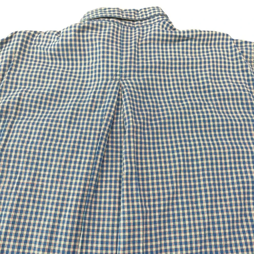Banana Republic 90s Vintage  Shirt Mens Large Blue Plaid Short Sleeve Cotton